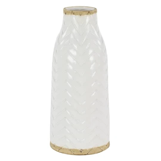 White Porcelain Coastal Style Vase, 7" X 16" 3 White Porcelain Coastal Style Vase, 7" X 16"