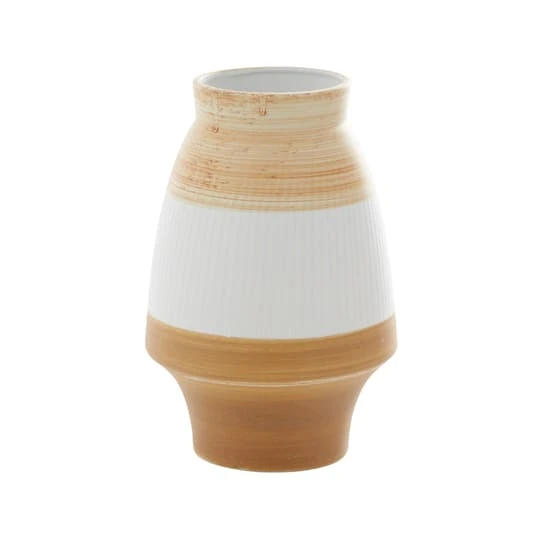 Tan Ceramic Coastal Style Vase, 13" X 9" X 9" 3 Tan Ceramic Coastal Style Vase, 13" X 9" X 9"