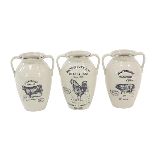 Set Of 3 White Porcelain Farmhouse Vase, 8" X 10" 4 Set Of 3 White Porcelain Farmhouse Vase, 8" X 10" - Image 2