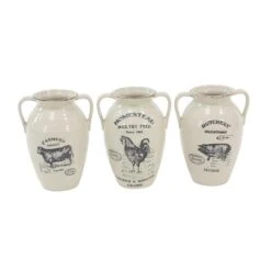 Set Of 3 White Porcelain Farmhouse Vase, 8" X 10"