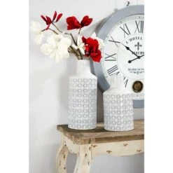 CosmoLiving By Cosmopolitan White Porcelain Coastal Style Vase, 8" X 18" -Flowers Michael Store D492389S 8