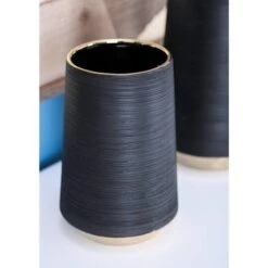 CosmoLiving By Cosmopolitan Set Of 2 Black Porcelain Glam Vase, 5" X 8" -Flowers Michael Store D492400S 11