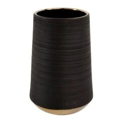 CosmoLiving By Cosmopolitan Set Of 2 Black Porcelain Glam Vase, 5" X 8" -Flowers Michael Store D492400S 2