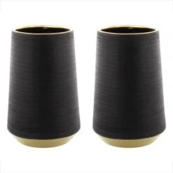 CosmoLiving By Cosmopolitan Set Of 2 Black Porcelain Glam Vase, 5" X 8" -Flowers Michael Store D492400S 8