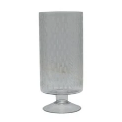 Hello Honey® 11" Glass Footed Hurricane Vase With Etched Pattern