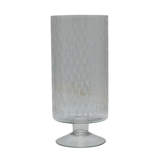 Hello Honey® 11" Glass Footed Hurricane Vase With Etched Pattern 3 Hello Honey® 11" Glass Footed Hurricane Vase With Etched Pattern