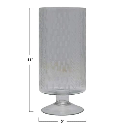 Hello Honey® 11" Glass Footed Hurricane Vase With Etched Pattern 5 Hello Honey® 11" Glass Footed Hurricane Vase With Etched Pattern - Image 3