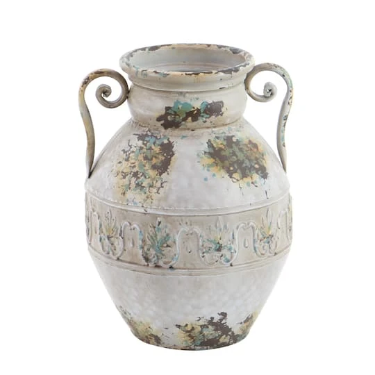White Metal Vintage Vase, 15" X 12" X 12" 5 White Metal Vintage Vase, 15" X 12" X 12" - Image 3