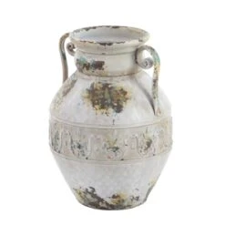 White Metal Vintage Vase, 15" X 12" X 12" 15 White Metal Vintage Vase, 15" X 12" X 12" -Flowers Michael Store D494153S 3