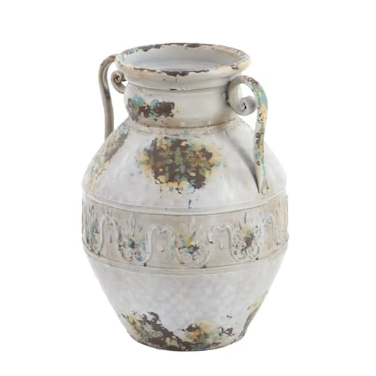 White Metal Vintage Vase, 15" X 12" X 12" 6 White Metal Vintage Vase, 15" X 12" X 12" - Image 4