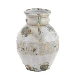 White Metal Vintage Vase, 15" X 12" X 12" 16 White Metal Vintage Vase, 15" X 12" X 12" -Flowers Michael Store D494153S 4
