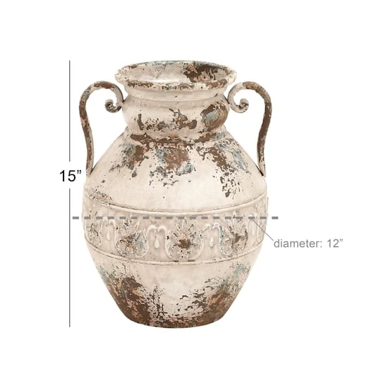 White Metal Vintage Vase, 15" X 12" X 12" 11 White Metal Vintage Vase, 15" X 12" X 12" - Image 9