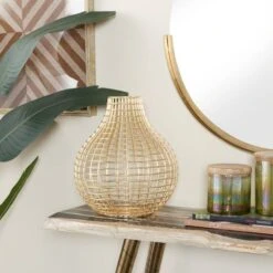 CosmoLiving By Cosmopolitan Gold Iron Modern Vase, 14" X 13" X 13" -Flowers Michael Store D494157S 7