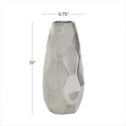Silver Aluminum Contemporary Vase, 15" X 7" X 7" -Flowers Michael Store D494160S 6