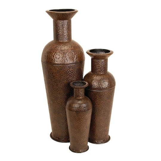 Set Of 3 Brown Metal Traditional Vase, 50", 35", 26" 4 Set Of 3 Brown Metal Traditional Vase, 50", 35", 26" - Image 2