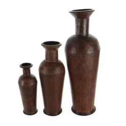 Set Of 3 Brown Metal Traditional Vase, 50", 35", 26" 14 Set Of 3 Brown Metal Traditional Vase, 50", 35", 26" -Flowers Michael Store D494175S 2