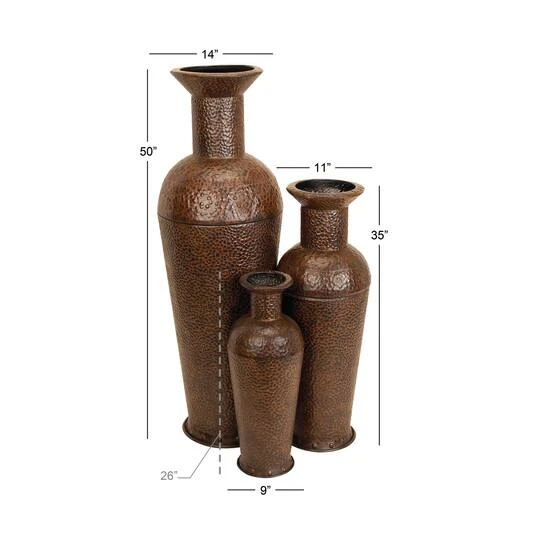 Set Of 3 Brown Metal Traditional Vase, 50", 35", 26" 11 Set Of 3 Brown Metal Traditional Vase, 50", 35", 26" - Image 9