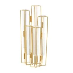 Gold Metal Contemporary Vase, 12" X 10" X 3" -Flowers Michael Store D494177S 2