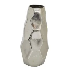 Contemporary Geometric-Style Metallic Silver Aluminum Vase, 12" X 5.7" X 5.4" -Flowers Michael Store D494180S 2