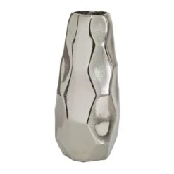 Contemporary Geometric-Style Metallic Silver Aluminum Vase, 12" X 5.7" X 5.4" -Flowers Michael Store D494180S 5