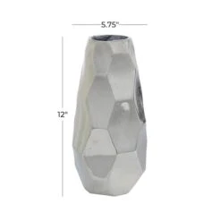 Contemporary Geometric-Style Metallic Silver Aluminum Vase, 12" X 5.7" X 5.4" -Flowers Michael Store D494180S 6