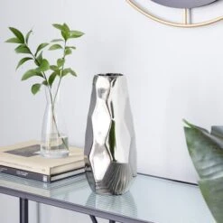 Contemporary Geometric-Style Metallic Silver Aluminum Vase, 12" X 5.7" X 5.4" -Flowers Michael Store D494180S 7