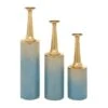 Set Of 3 Blue Metal Coastal Style Vase, 27", 24", 20"