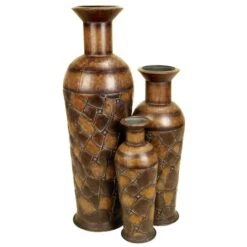 Set Of 3 Brown Metal Rustic Vase, 50", 35", 26"