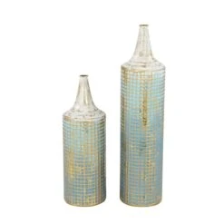 Set Of 2 Turquoise Metal Rustic Vase, 25", 18"