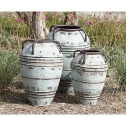 Set Of 3 Blue Metal Rustic Vase, 26", 23", 19" 23 Set Of 3 Blue Metal Rustic Vase, 26", 23", 19" -Flowers Michael Store D494196S 10
