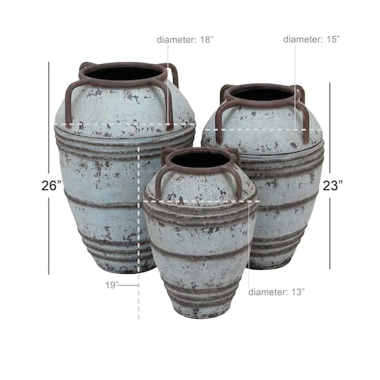 Set Of 3 Blue Metal Rustic Vase, 26", 23", 19" 12 Set Of 3 Blue Metal Rustic Vase, 26", 23", 19" - Image 10