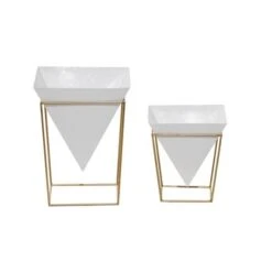 CosmoLiving By Cosmopolitan Set Of 2 White Metal Contemporary Planter, 10", 15" -Flowers Michael Store D501333S 4