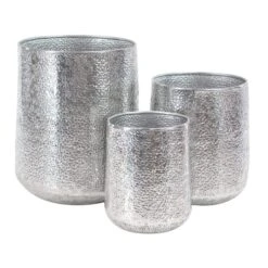 Set Of 3 Silver Aluminum Glam Planter, 12", 16", 20"