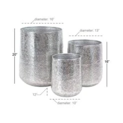 Set Of 3 Silver Aluminum Glam Planter, 12", 16", 20" -Flowers Michael Store D501343S 7