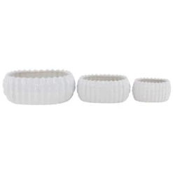 Set Of 3 White Stoneware Traditional Planter, 9", 13", 17"