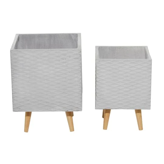 Set Of 2 Grey Polystone Contemporary Planter, 15", 17" 5 Set Of 2 Grey Polystone Contemporary Planter, 15", 17" - Image 3