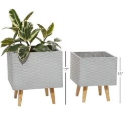 Set Of 2 Grey Polystone Contemporary Planter, 15", 17" 12 Set Of 2 Grey Polystone Contemporary Planter, 15", 17" -Flowers Michael Store D501357S 4
