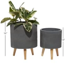 Set Of 2 Grey Polystone Contemporary Planter, 13" 16" -Flowers Michael Store D501358S 4