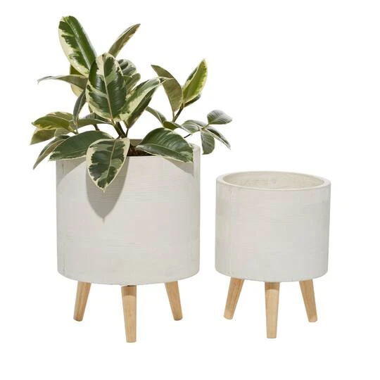 Set Of 2 White Polystone Contemporary Planter, 13" 16" 3 Set Of 2 White Polystone Contemporary Planter, 13" 16"