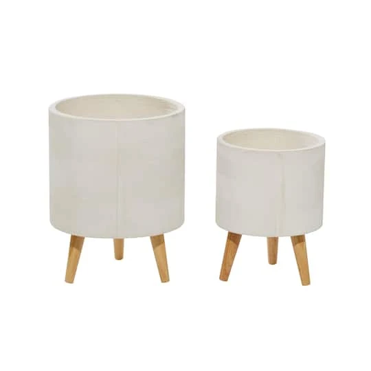 Set Of 2 White Polystone Contemporary Planter, 13" 16" 5 Set Of 2 White Polystone Contemporary Planter, 13" 16" - Image 3