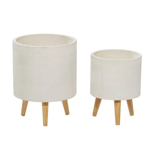 Set Of 2 White Polystone Contemporary Planter, 13" 16" 8 Set Of 2 White Polystone Contemporary Planter, 13" 16" - Image 6