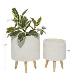 Set Of 2 White Polystone Contemporary Planter, 13" 16" 16 Set Of 2 White Polystone Contemporary Planter, 13" 16" -Flowers Michael Store D501360S 6