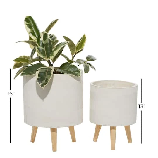 Set Of 2 White Polystone Contemporary Planter, 13" 16" 9 Set Of 2 White Polystone Contemporary Planter, 13" 16" - Image 7