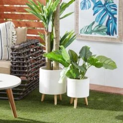 Set Of 2 White Polystone Contemporary Planter, 13" 16" 17 Set Of 2 White Polystone Contemporary Planter, 13" 16" -Flowers Michael Store D501360S 7