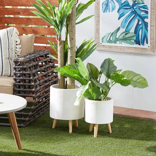 Set Of 2 White Polystone Contemporary Planter, 13" 16" 10 Set Of 2 White Polystone Contemporary Planter, 13" 16" - Image 8