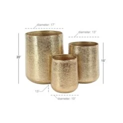 Set Of 3 Gold Aluminum Glam Planter, 12", 16", 20" -Flowers Michael Store D501361S 7