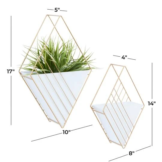 CosmoLiving By Cosmopolitan Set Of 2 White Iron Contemporary Planter, 17" X 10" X 5" 9 CosmoLiving By Cosmopolitan Set Of 2 White Iron Contemporary Planter, 17" X 10" X 5" - Image 7