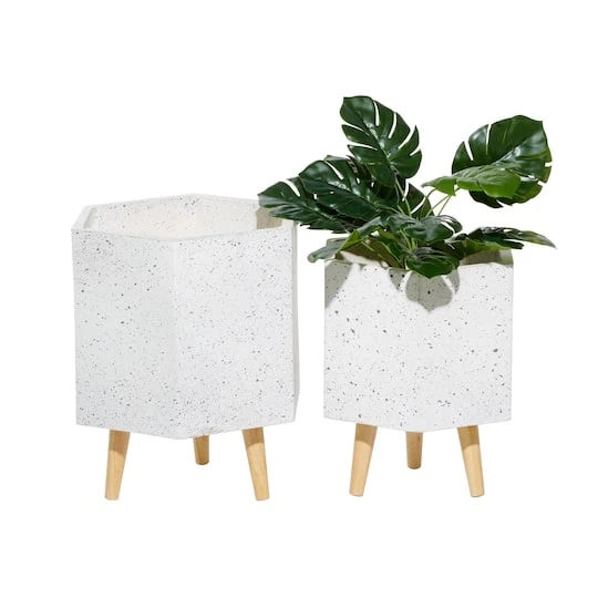 Set Of 2 White MgO Contemporary Planter 15", 17" 3 Set Of 2 White MgO Contemporary Planter 15", 17"
