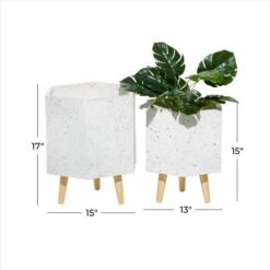 Set Of 2 White MgO Contemporary Planter 15", 17" 18 Set Of 2 White MgO Contemporary Planter 15", 17" -Flowers Michael Store D501366S 7