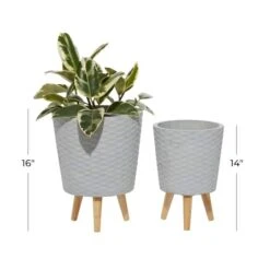 Set Of 2 Grey Polystone Contemporary Planter, 14", 16" -Flowers Michael Store D501367S 4
